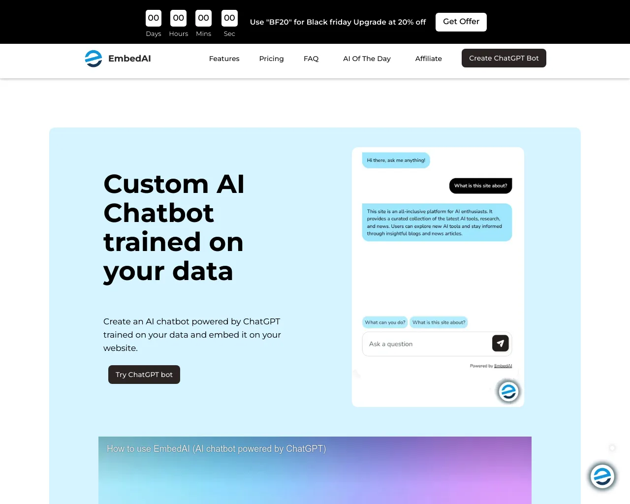 EmbedAI - Custom AI Chatbot trained on your data