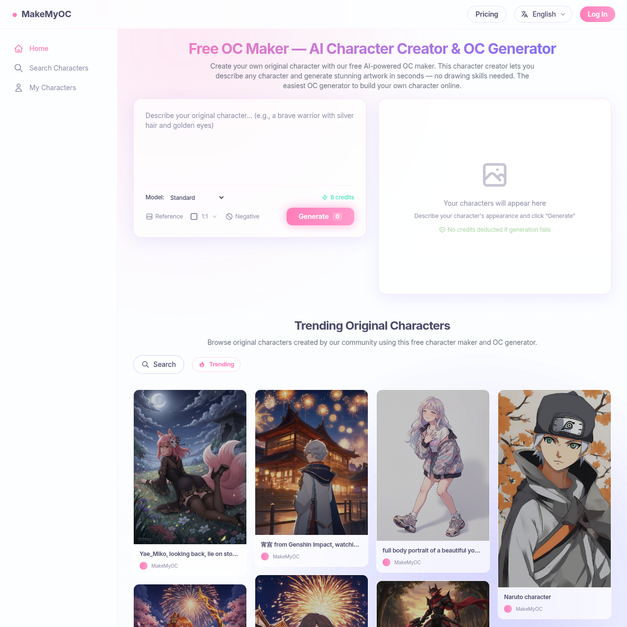 MakeMyOC: Free AI Character Creator & OC Generator Online