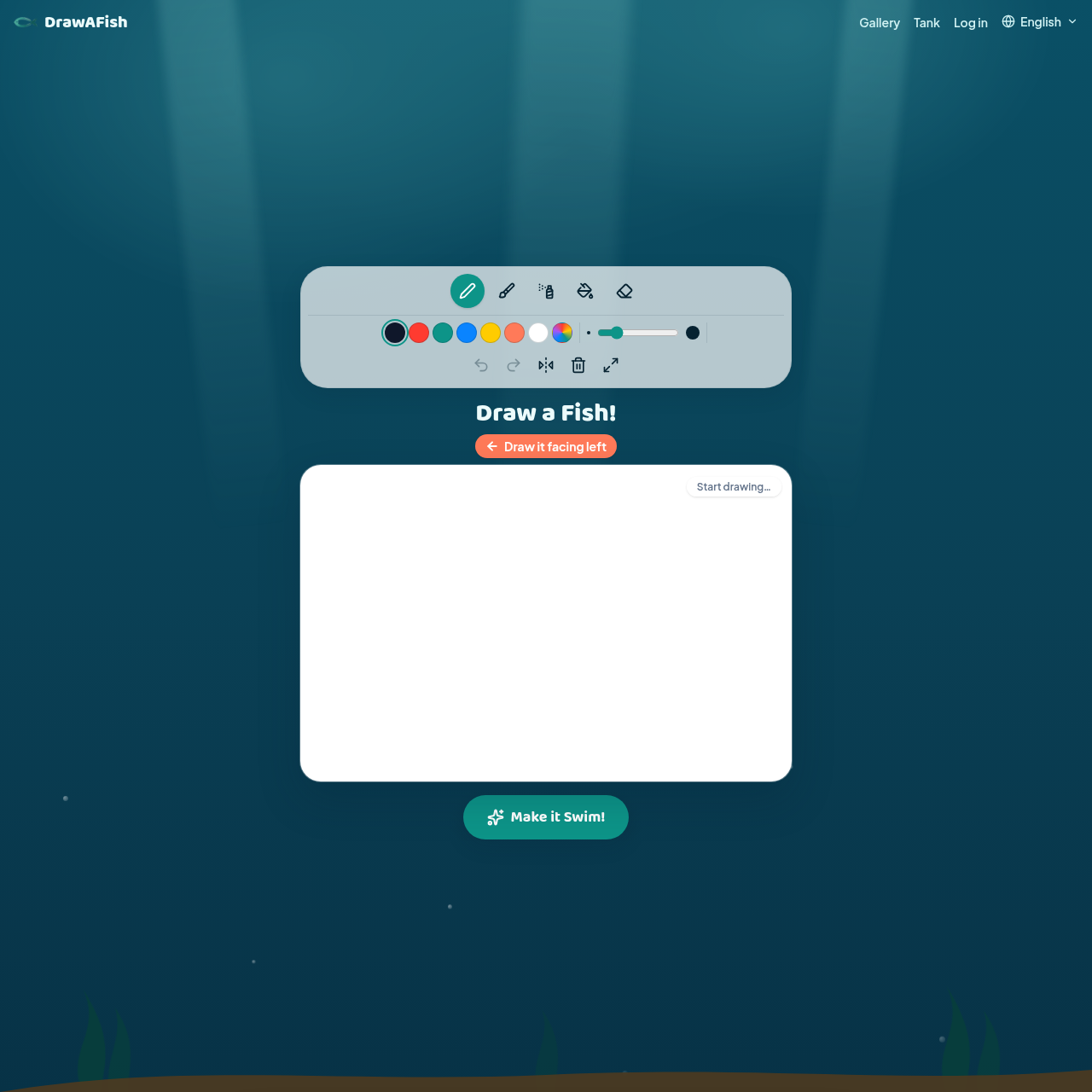 Draw a fish, name it, feed it to grow it, and watch it swim in the global tank.