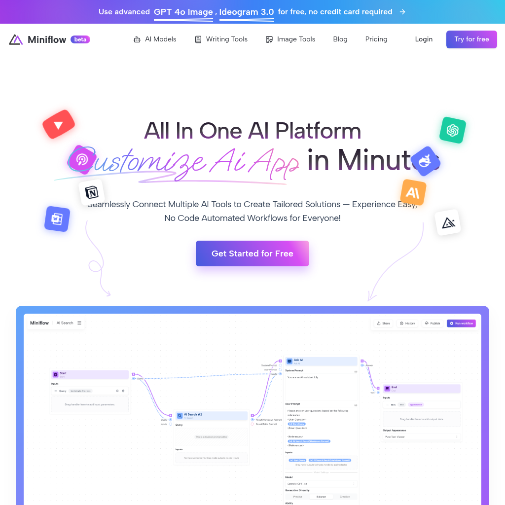 Miniflow: AI Workflow Automation - 
No Code Needed