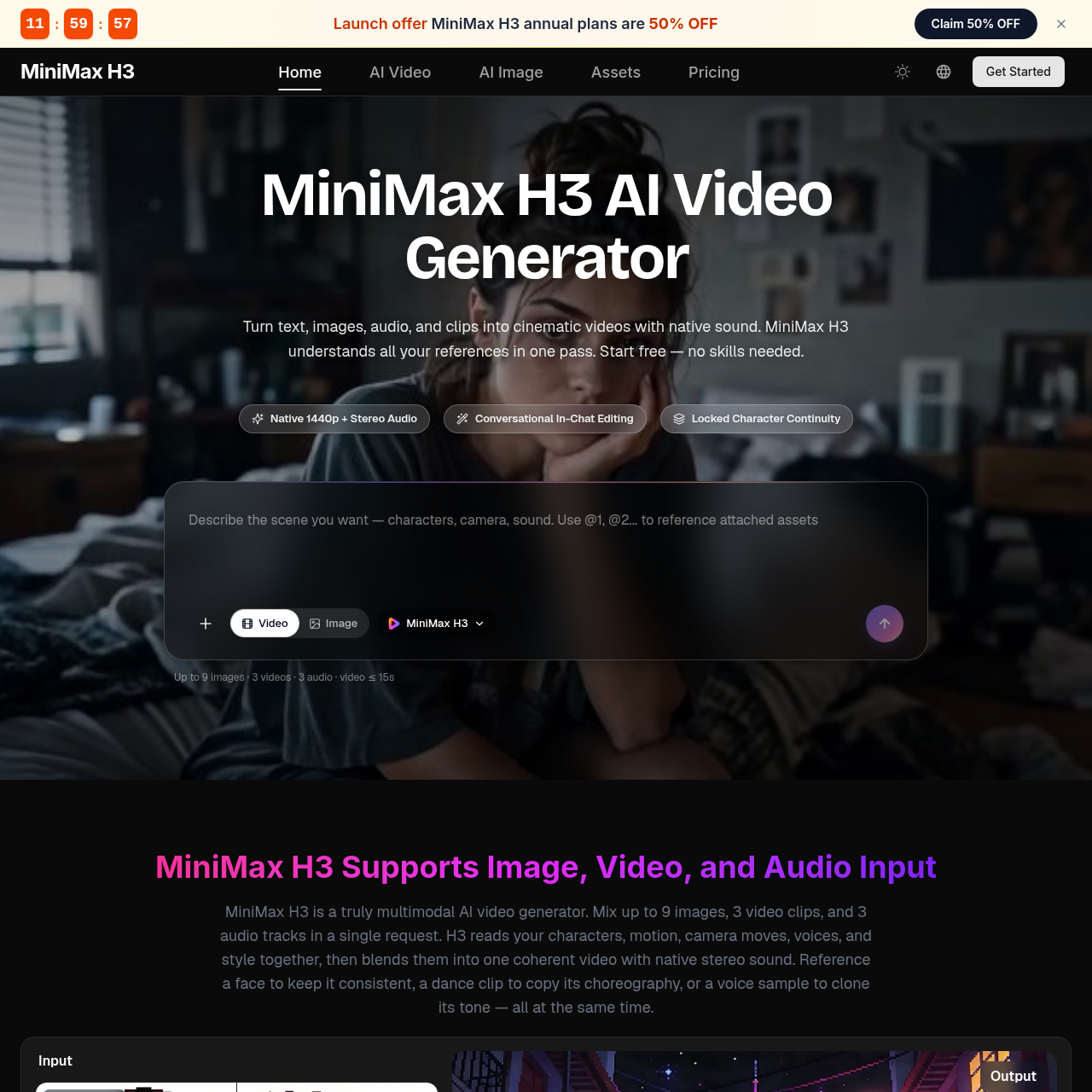 Create stunning videos with sound using MiniMax H3 for free. No skills needed.
