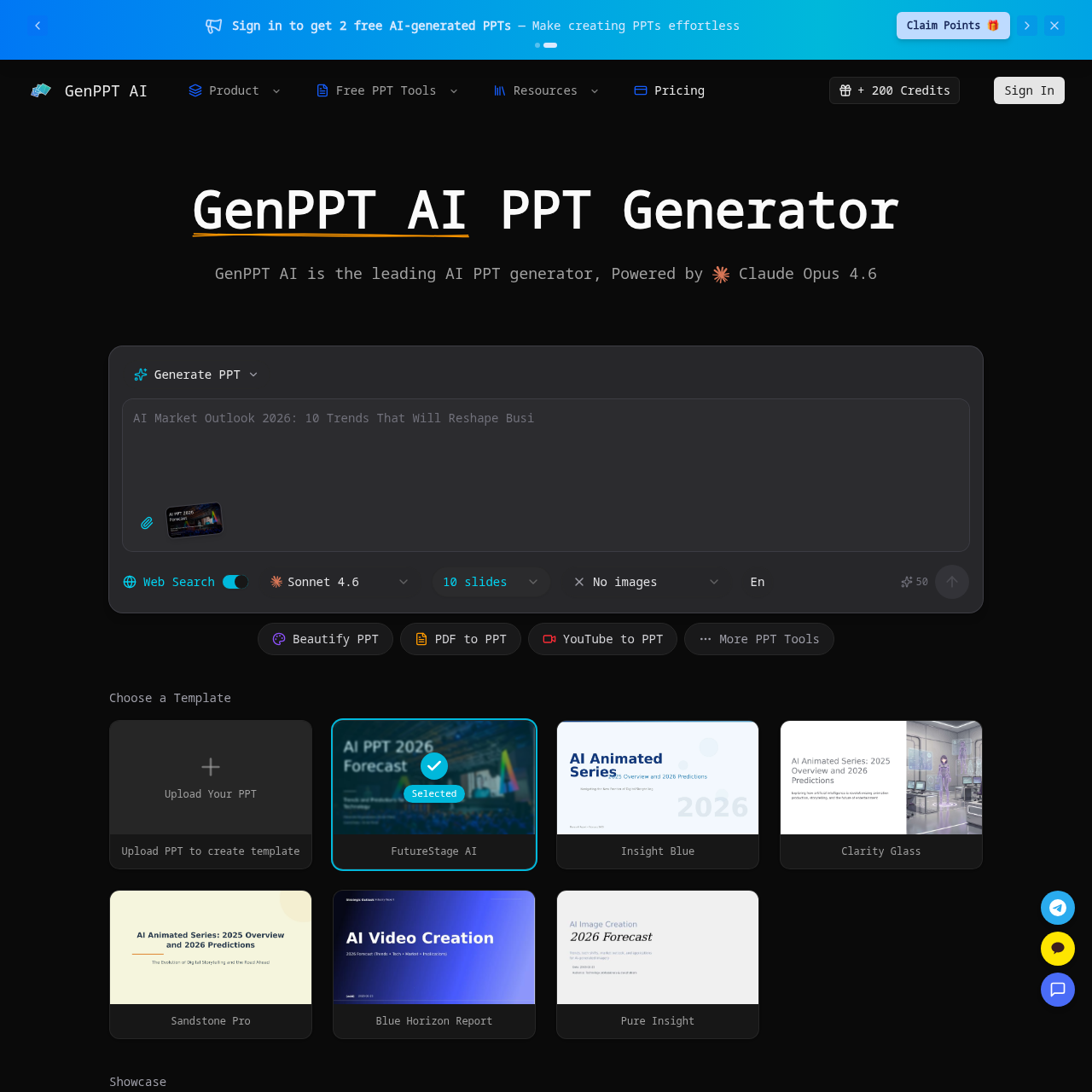 Create professional presentations in minutes with AI.