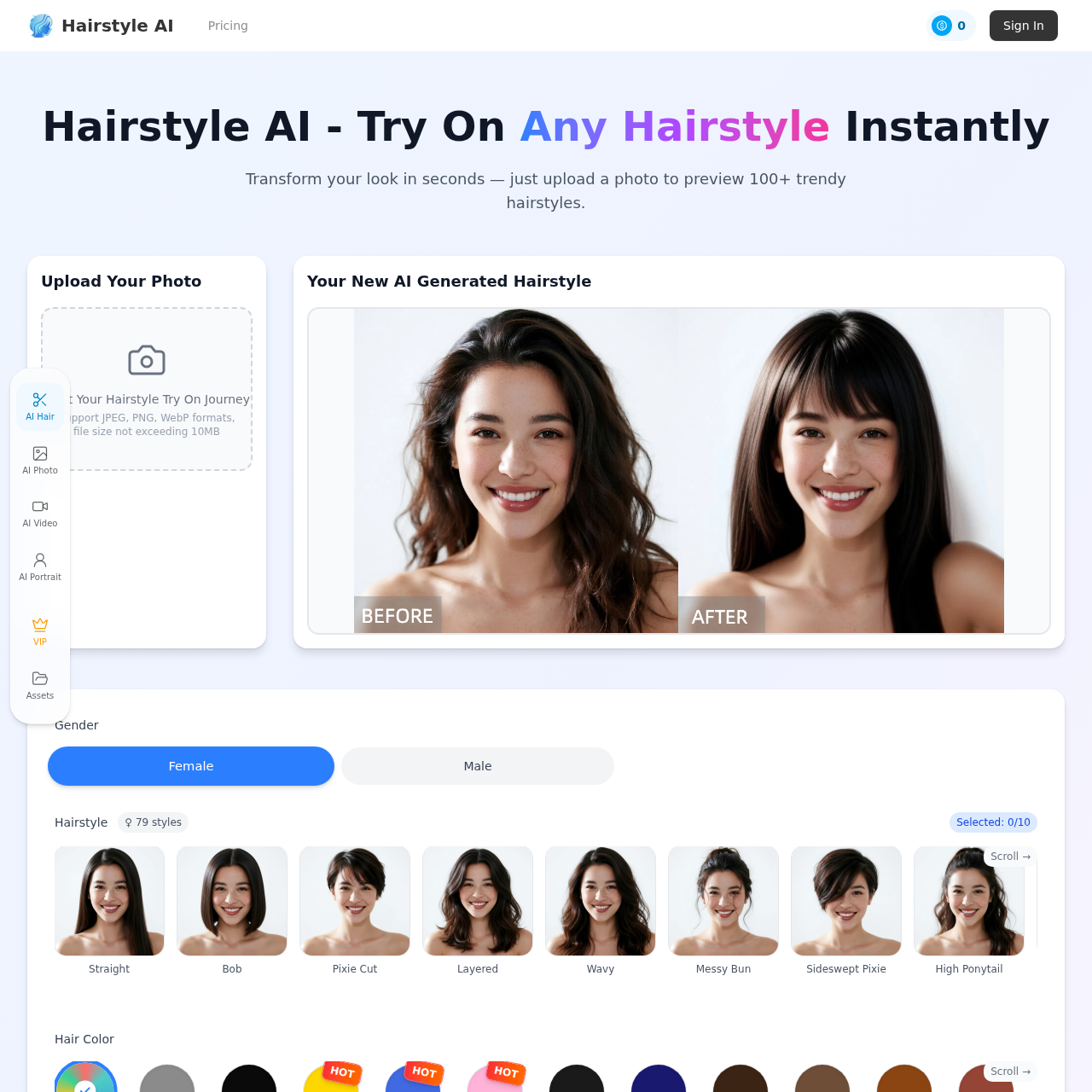 100% Free Virtual Hairstyle Try-On with AI