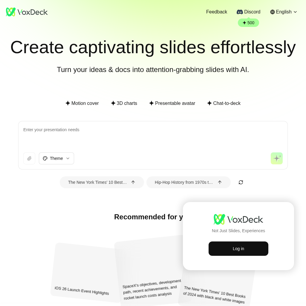 "VoxDeck AI: Create Stunning Presentations Effortlessly"
