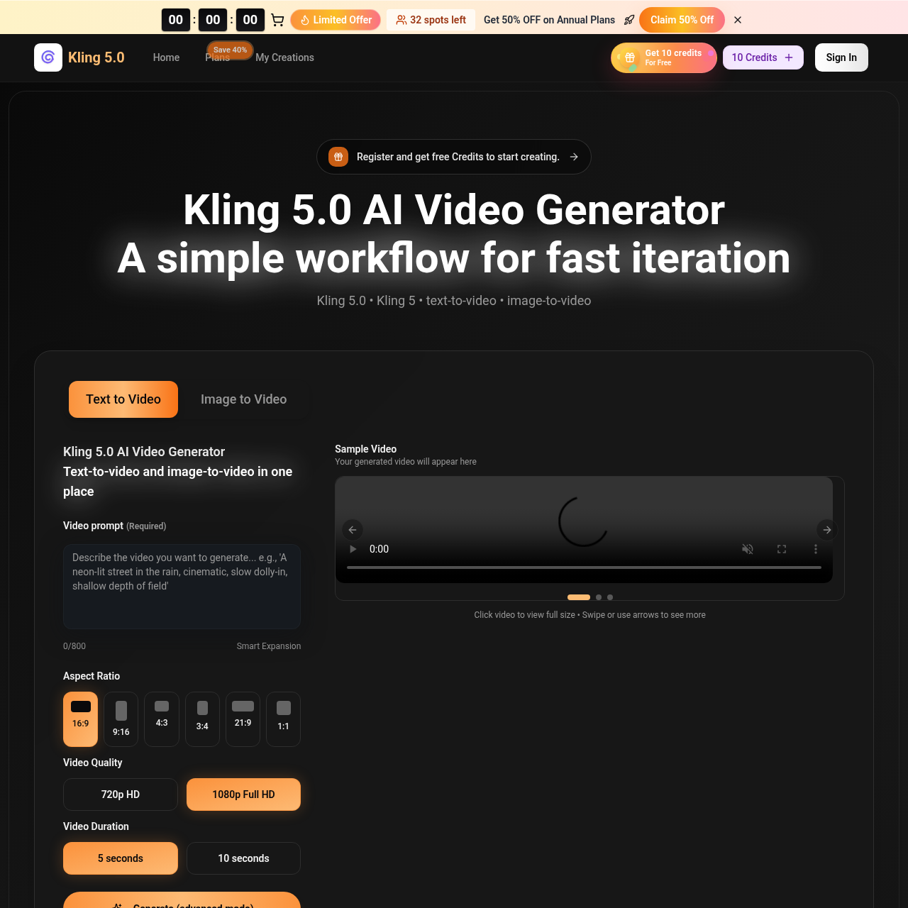 AI video generator that turns text and optional reference images into short, downloadable clips.