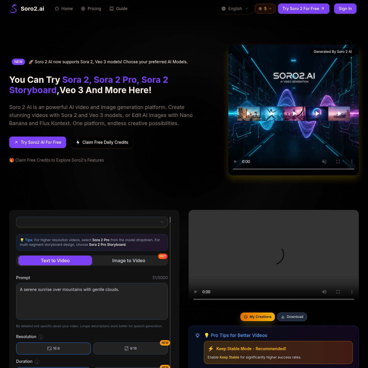 Access Sora 2, Veo 3, and 10+ AI models to generate videos, images, music, and voice from text or images.
