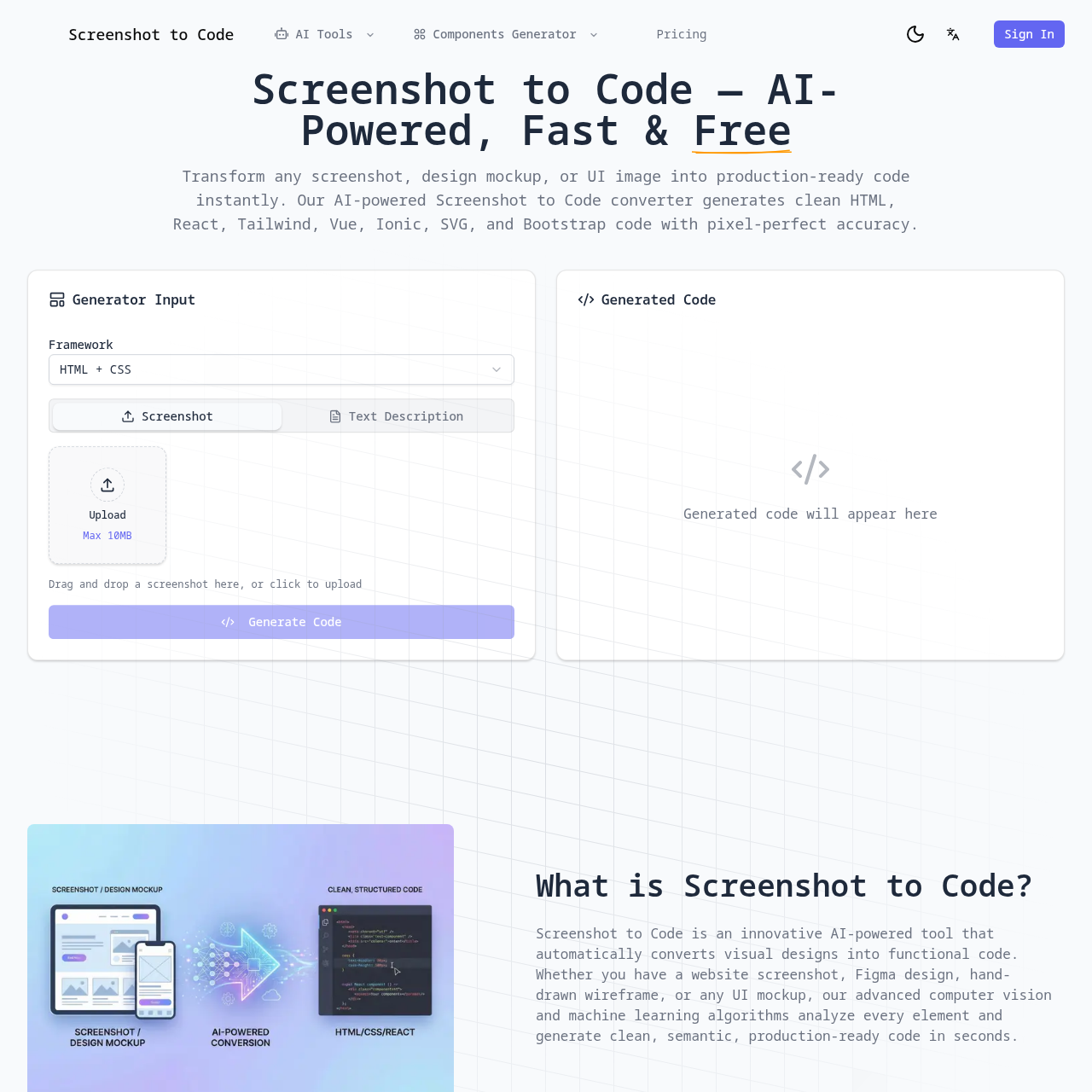 Convert interface screenshots into editable frontend code