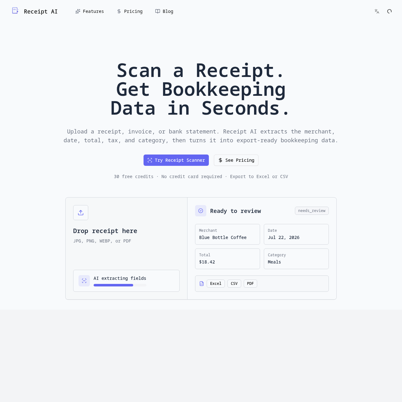 AI Receipt Scanner & Bank Statement to Excel