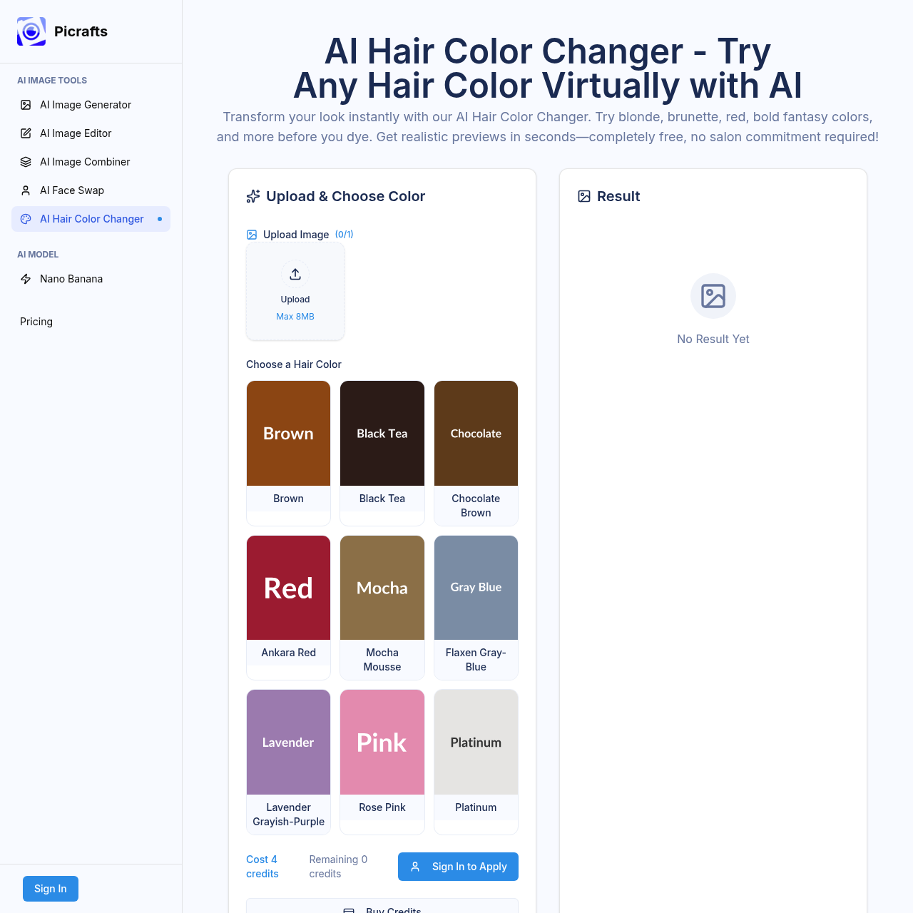 PiCrafts AI Hair Color Changer - Try New Hair Colors Online