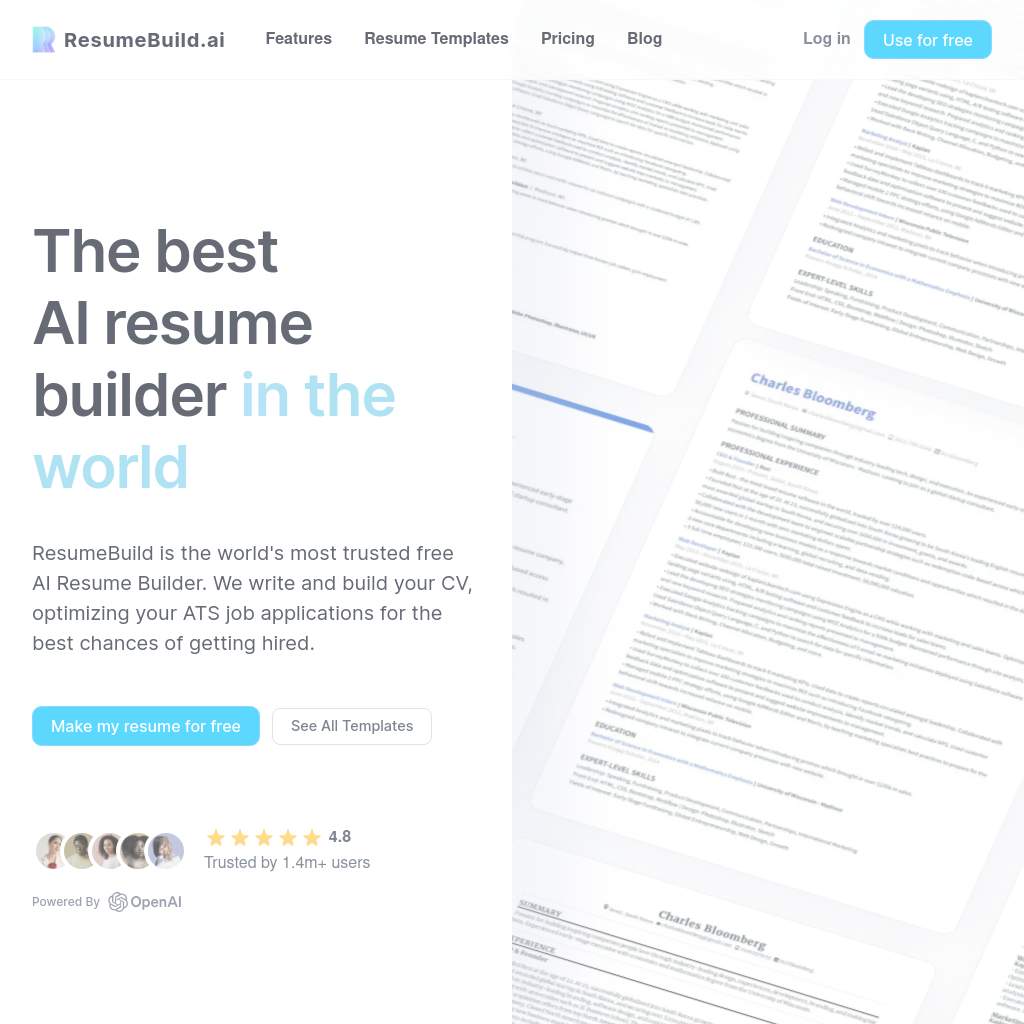 The best free AI resume builder trusted by 1.4M+ users