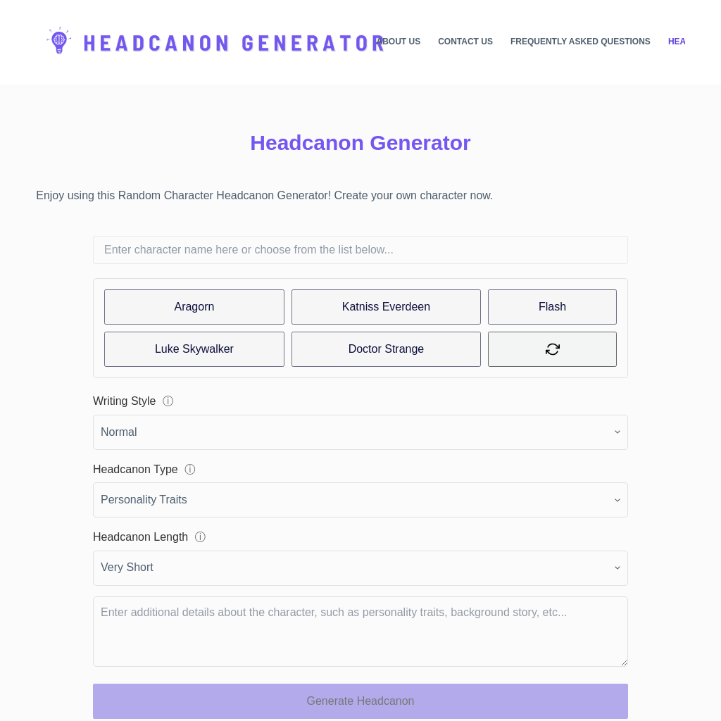 Headcanon Generator - Random Character Headcanon Generator