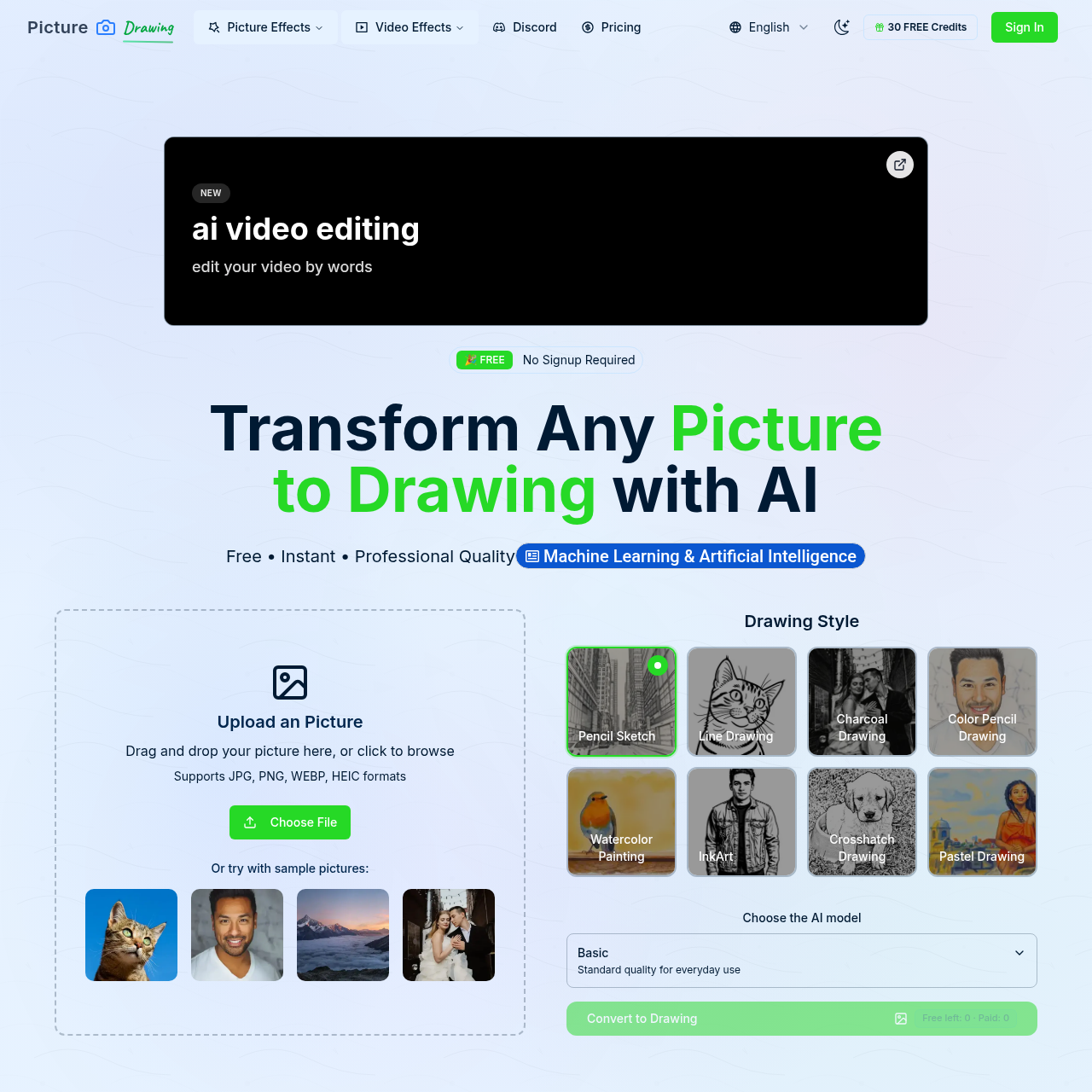 Transform any photo into beautiful artistic drawings with our free AI-powered picture to drawing converter. Instant results, multiple art styles.