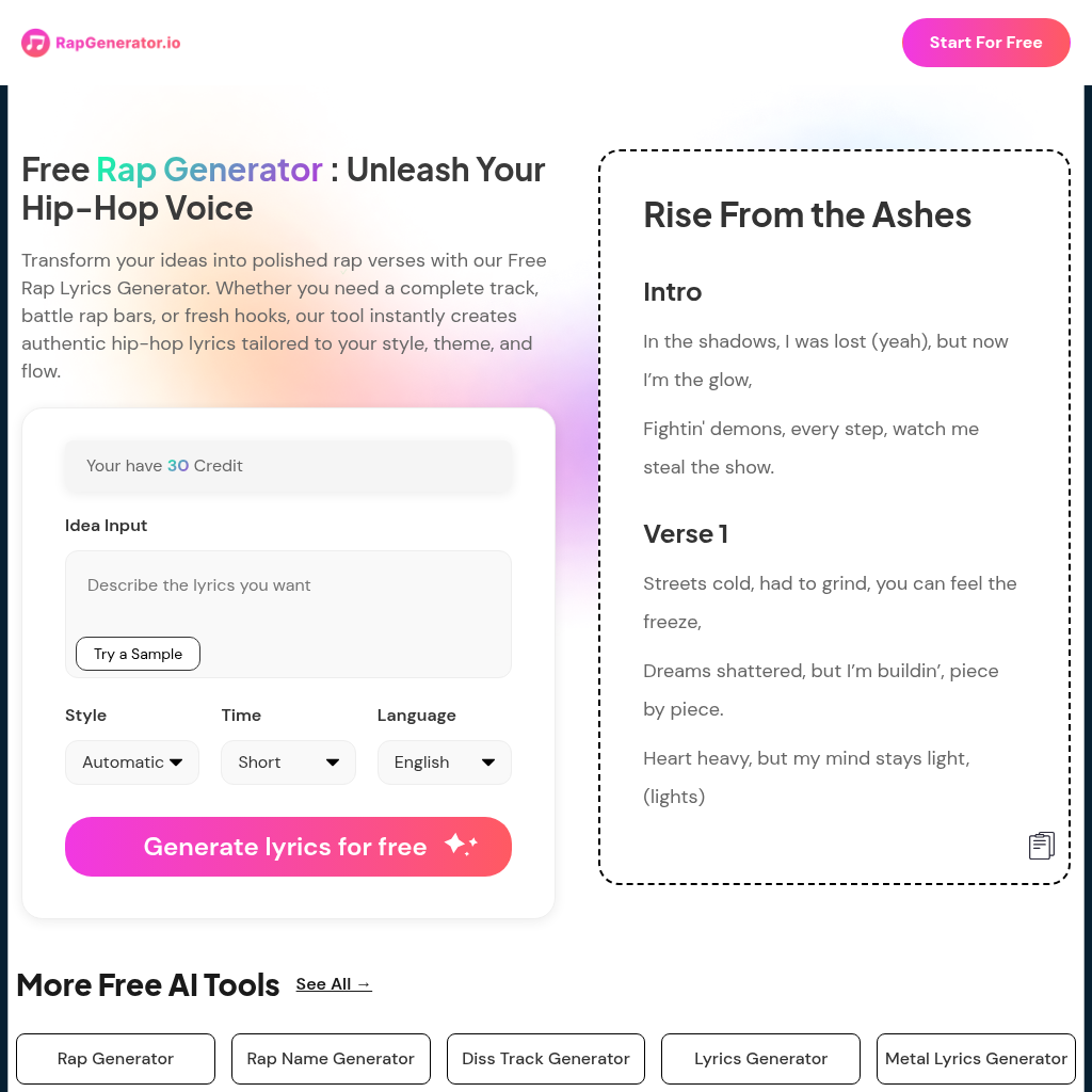 Rap Generator: Free AI Rap Lyrics Generator