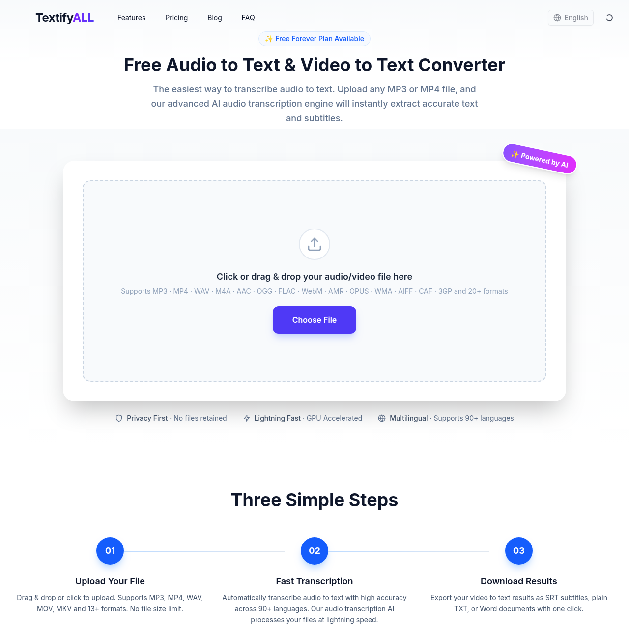 Transcribe audio to text and convert video to text easily