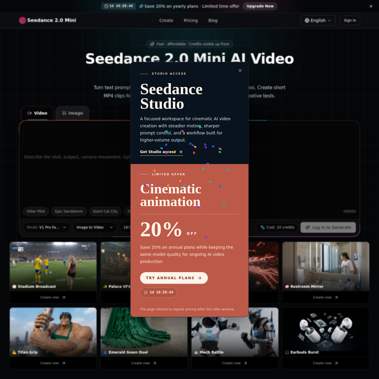 AI Video Generator | Seedance 2.0 Mini for Fast HD Clips