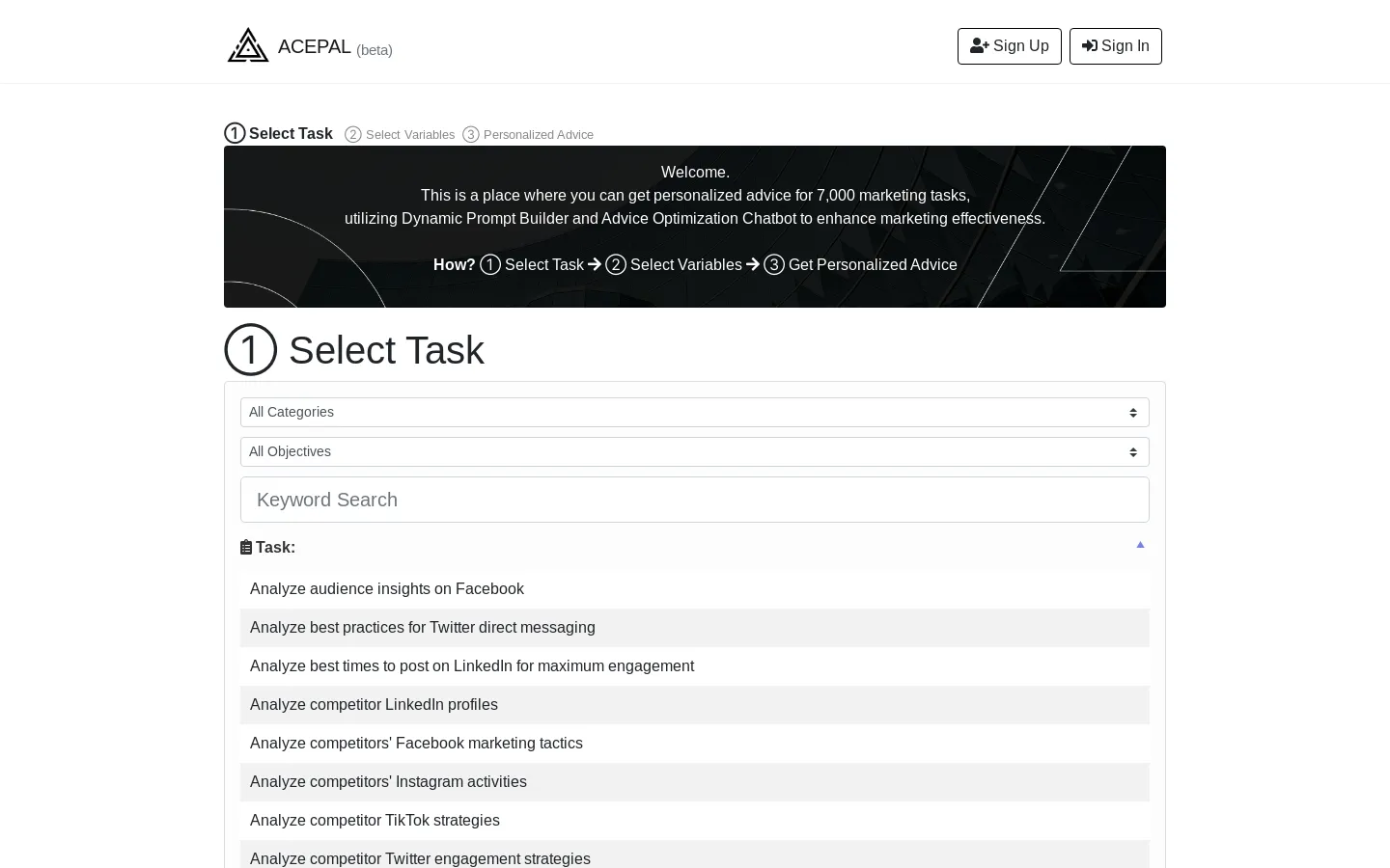 ACEPAL - Personalized advice for thousands of marketing tasks