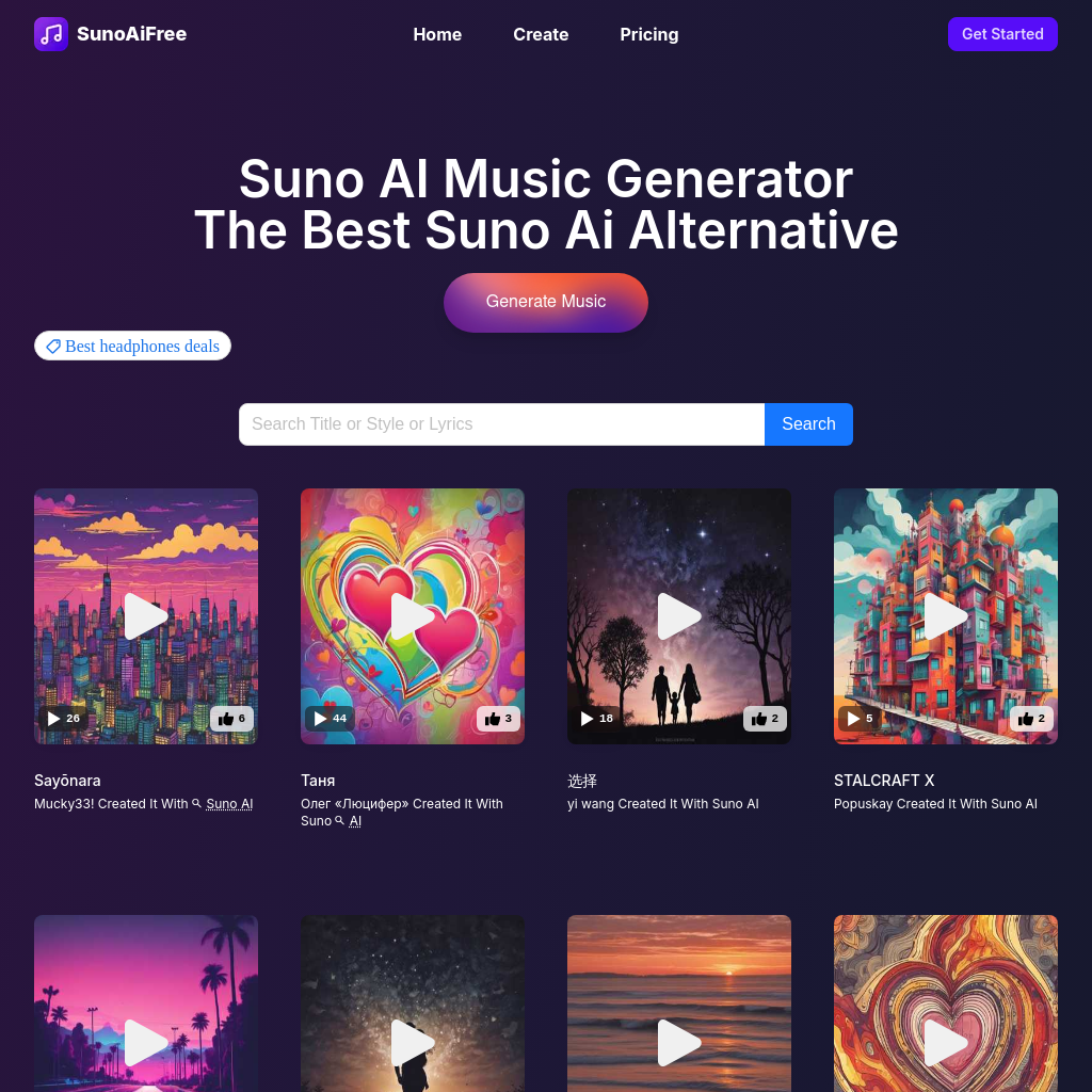 SunoAiFree - Free AI Music Generator | Best Alternative to Suno AI