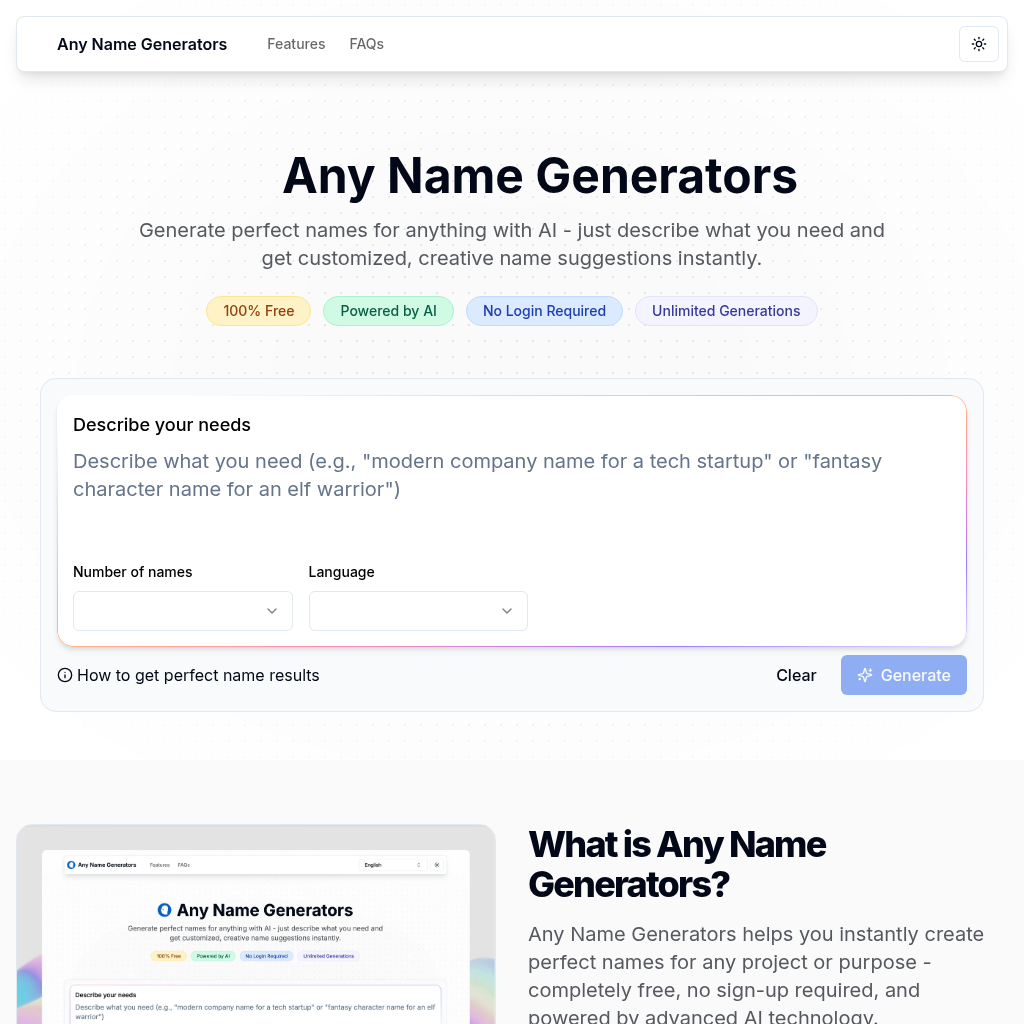 Any Name Generators - AI Name Generator