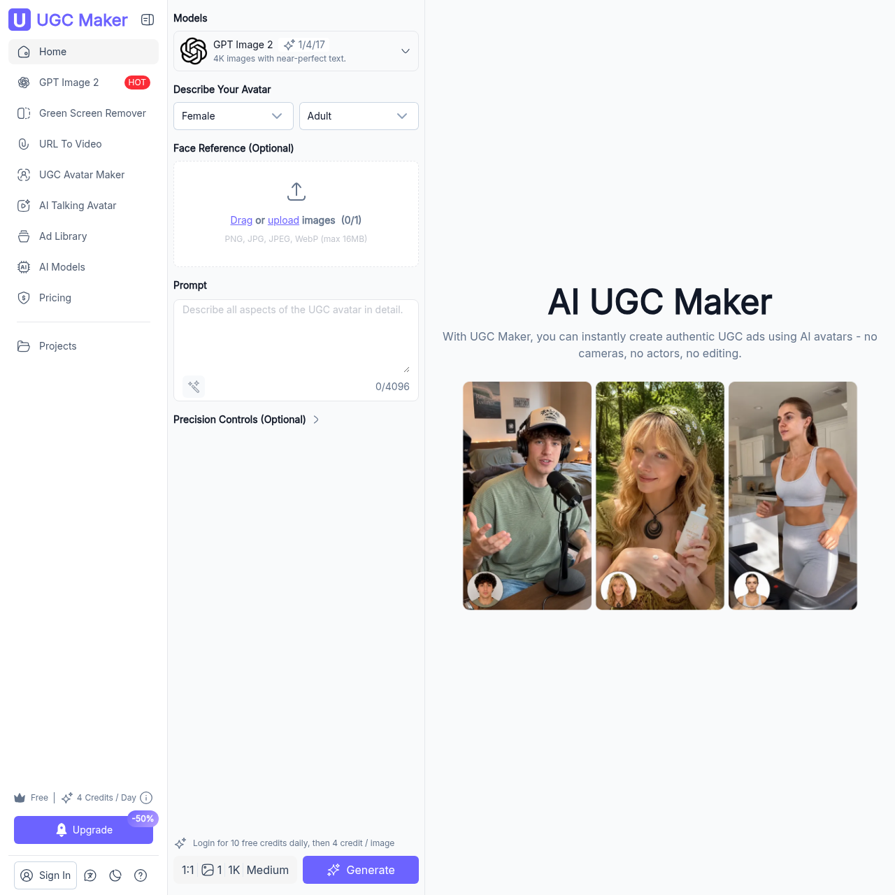 UGC Maker: AI UGC Avatars, Videos & Ads Creator Online Free