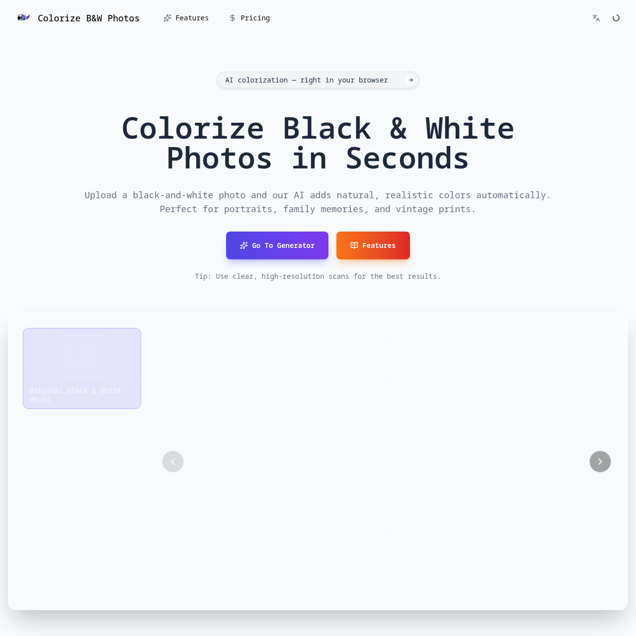 Colorize black and white photos online with realistic, natural colors.