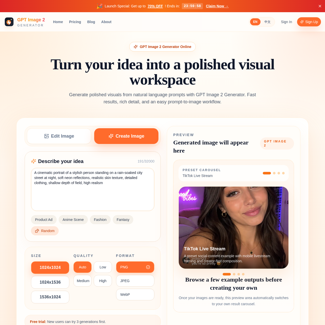 Create and refine AI images from prompts or reference images