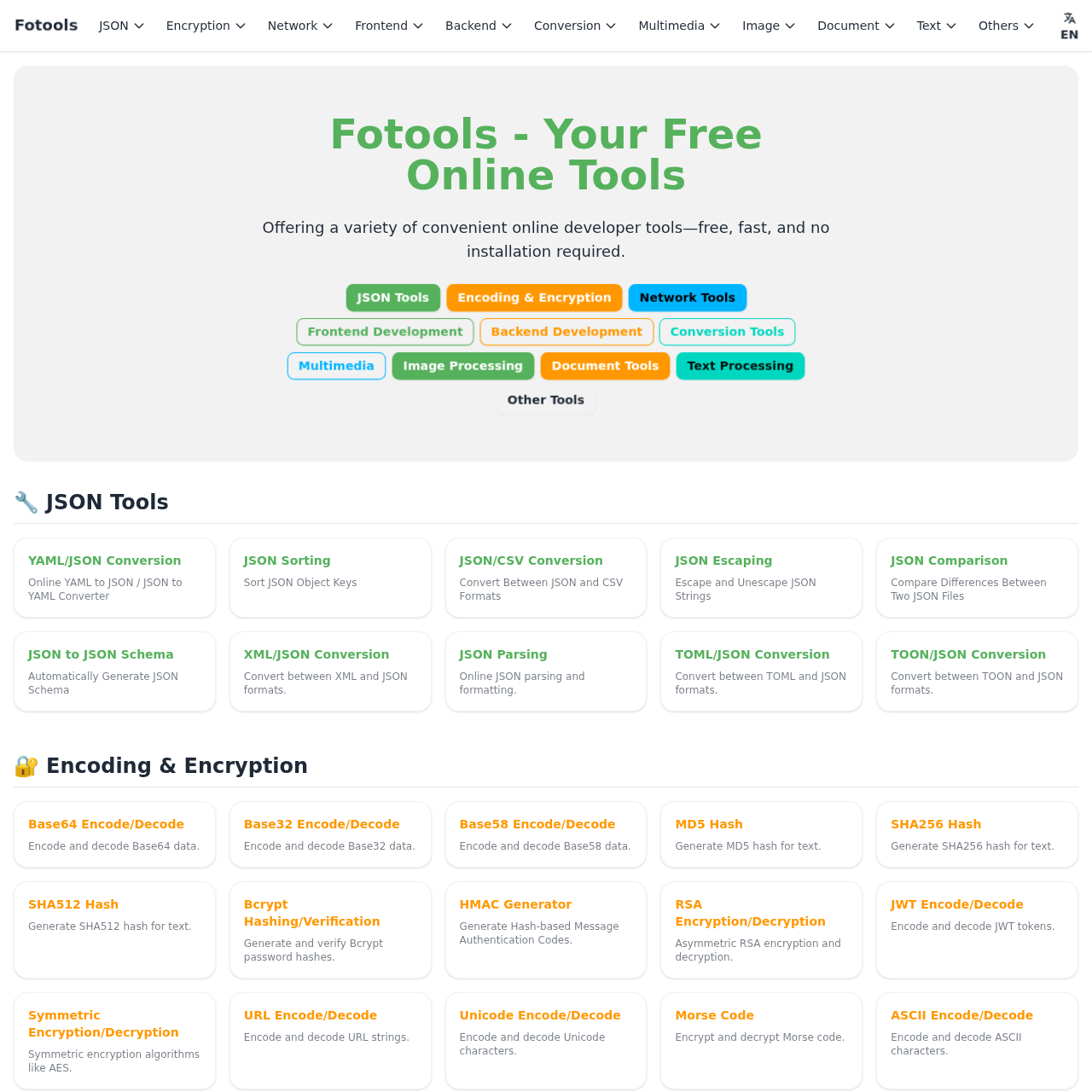 Fotools - 200+ Free Online Tools for Developers
