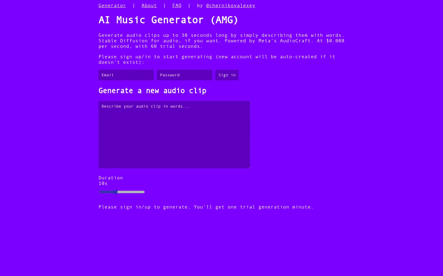 AI Music Generator (AMG) - Generate Audio Clips and Music with AI