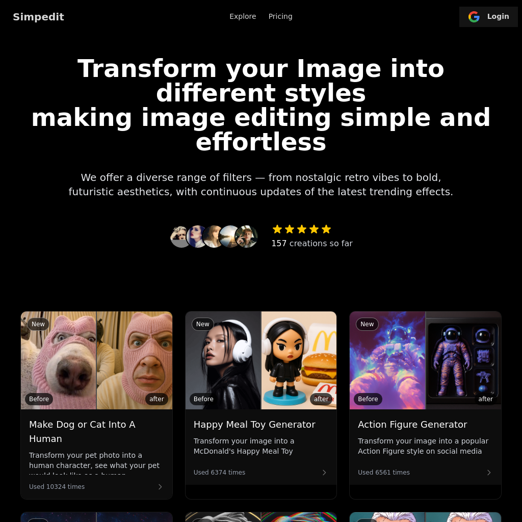 Simpedit: One-Click AI Image Editor - Trendy Styles