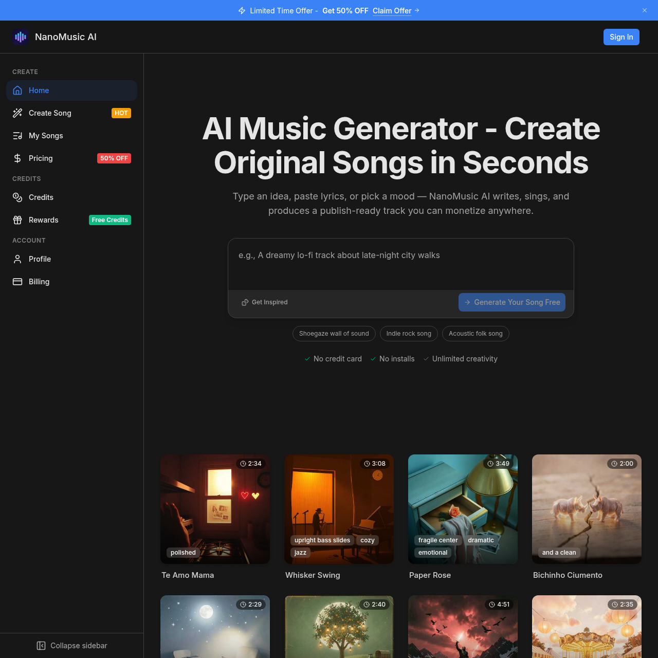 AI music generator — complete songs with vocals from text in 30 seconds.