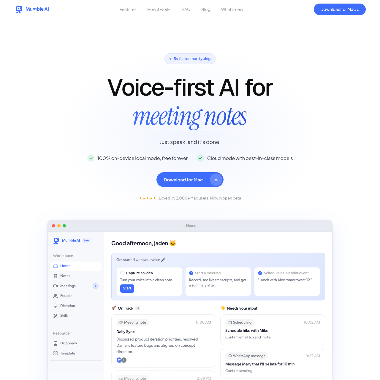 Voice Notes, Meetings & Dictation on Mac