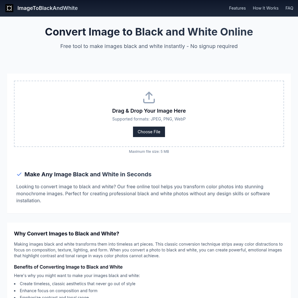 ImageToBlackAndWhite: Free Online Photo Converter
